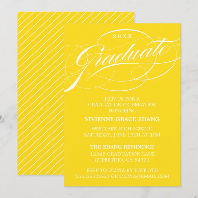 INVITATION STYLISE ÉLÉGANTE SCRIPT GRADUATE PARTITE INVITATIO (Devant / Derrière)