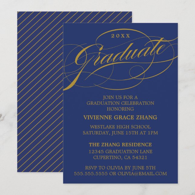 INVITATION STYLISE ÉLÉGANTE SCRIPT GRADUATE PARTITE INVITATIO (Devant / Derrière)