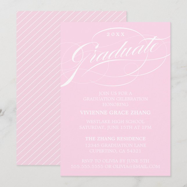 INVITATION STYLISE ÉLÉGANTE SCRIPT GRADUATE PARTITE INVITATIO (Devant / Derrière)