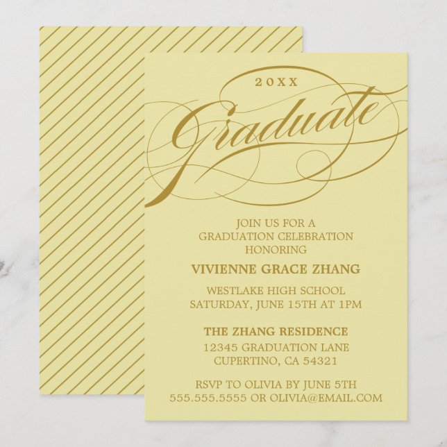 INVITATION STYLISE ÉLÉGANTE SCRIPT GRADUATE PARTITE INVITATIO (Devant / Derrière)