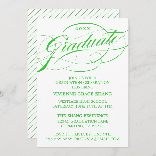 INVITATION STYLISE ÉLÉGANTE SCRIPT GRADUATE PARTITE INVITATIO (Devant / Derrière)