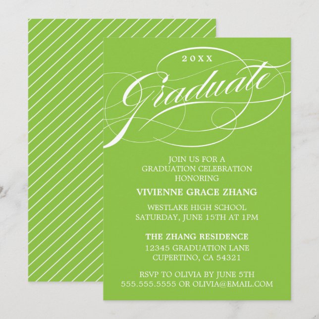 INVITATION STYLISE ÉLÉGANTE SCRIPT GRADUATE PARTITE INVITATIO (Devant / Derrière)