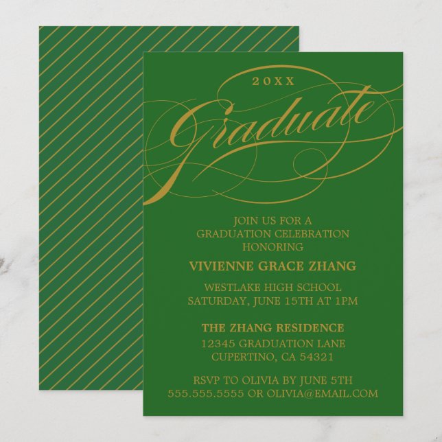 INVITATION STYLISE ÉLÉGANTE SCRIPT GRADUATE PARTITE INVITATIO (Devant / Derrière)