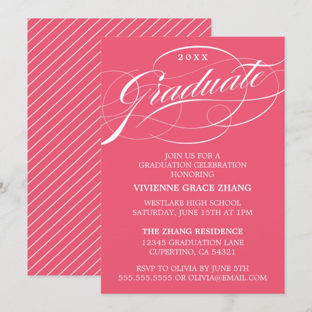 INVITATION STYLISE ÉLÉGANTE SCRIPT GRADUATE PARTITE INVITATIO (Devant / Derrière)