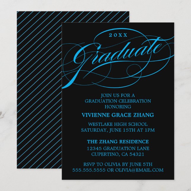 INVITATION STYLISE ÉLÉGANTE SCRIPT GRADUATE PARTITE INVITATIO (Devant / Derrière)