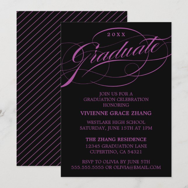 INVITATION STYLISE ÉLÉGANTE SCRIPT GRADUATE PARTITE INVITATIO (Devant / Derrière)