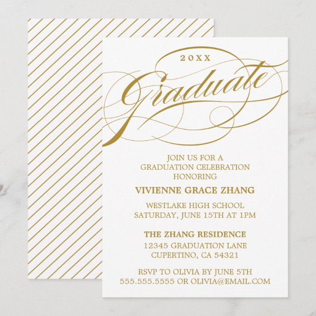 INVITATION STYLISE ÉLÉGANTE SCRIPT GRADUATE PARTITE INVITATIO (Devant / Derrière)