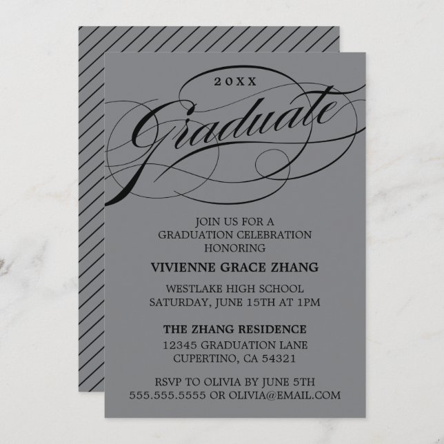 INVITATION STYLISE ÉLÉGANTE SCRIPT GRADUATE PARTITE INVITATIO (Devant / Derrière)