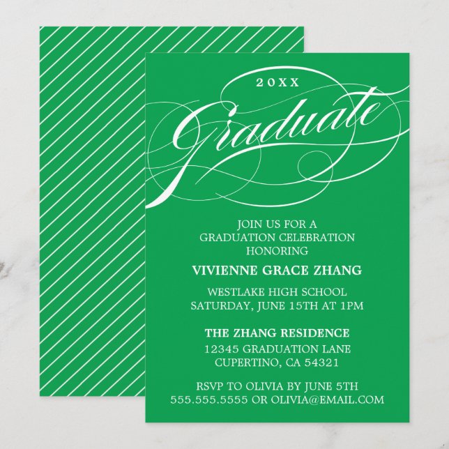 INVITATION STYLISE ÉLÉGANTE SCRIPT GRADUATE PARTITE INVITATIO (Devant / Derrière)