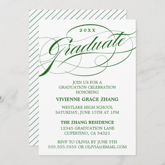 INVITATION STYLISE ÉLÉGANTE SCRIPT GRADUATE PARTITE INVITATIO (Devant / Derrière)