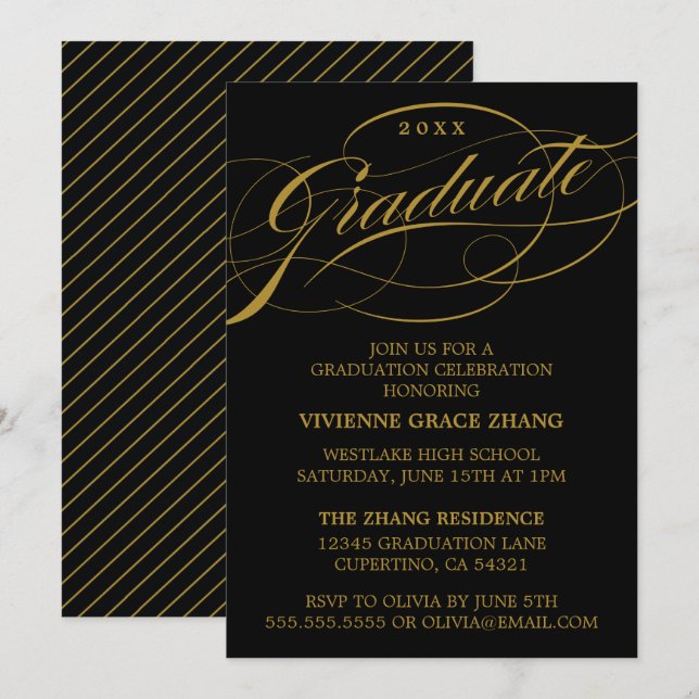 INVITATION STYLISE ÉLÉGANTE SCRIPT GRADUATE PARTITE INVITATIO (Devant / Derrière)