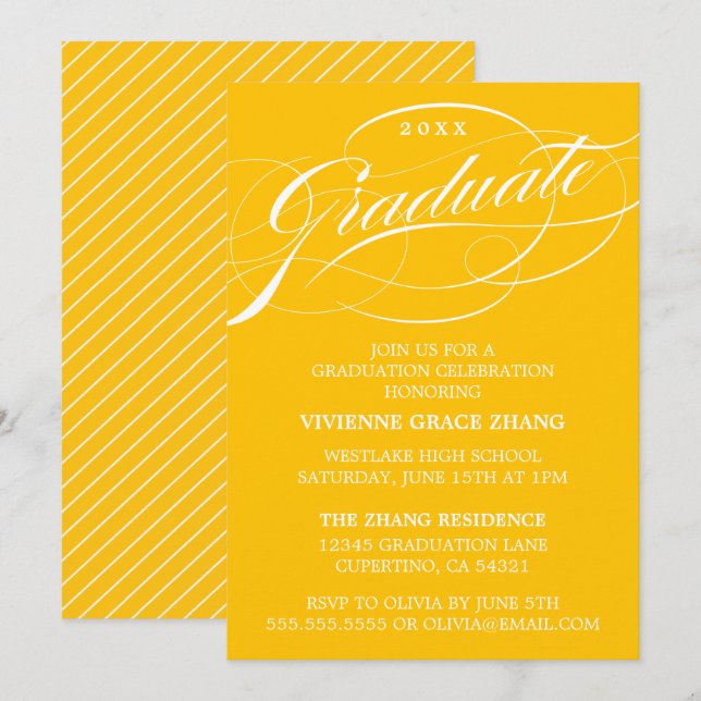 INVITATION STYLISE ÉLÉGANTE SCRIPT GRADUATE PARTITE INVITATIO (Devant / Derrière)