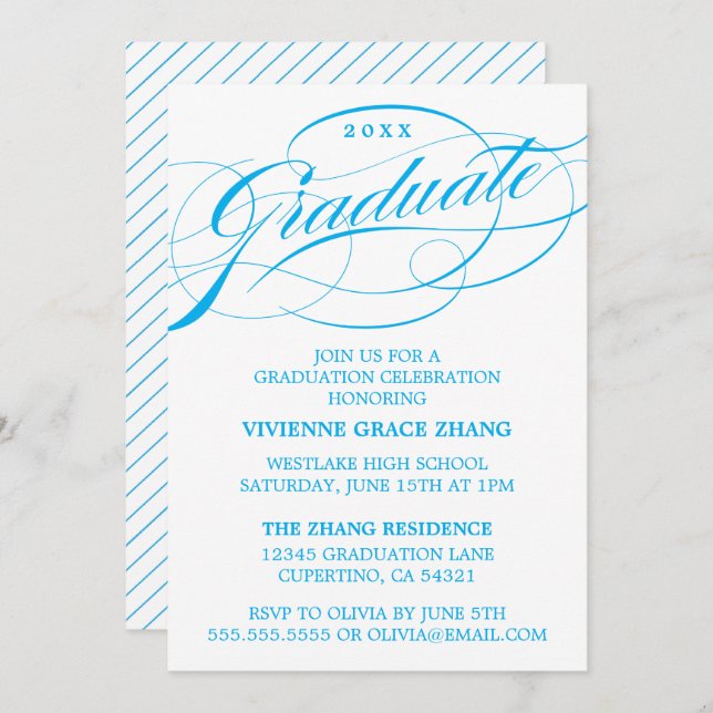 INVITATION STYLISE ÉLÉGANTE SCRIPT GRADUATE PARTITE INVITATIO (Devant / Derrière)