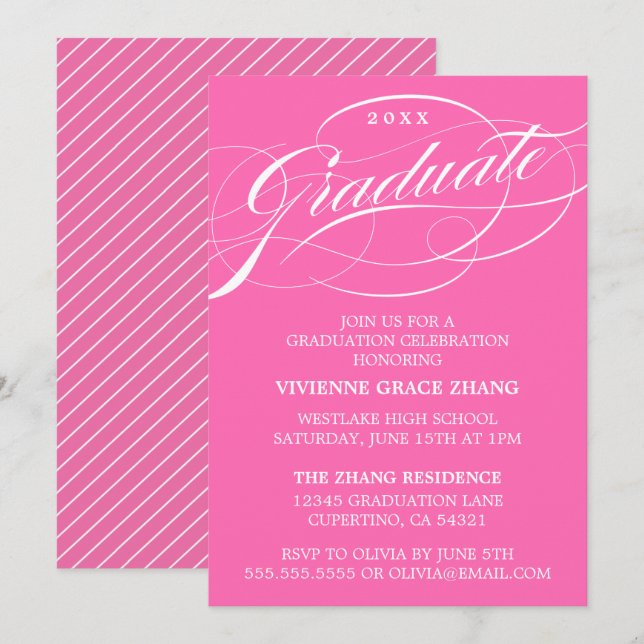 INVITATION STYLISE ÉLÉGANTE SCRIPT GRADUATE PARTITE INVITATIO (Devant / Derrière)