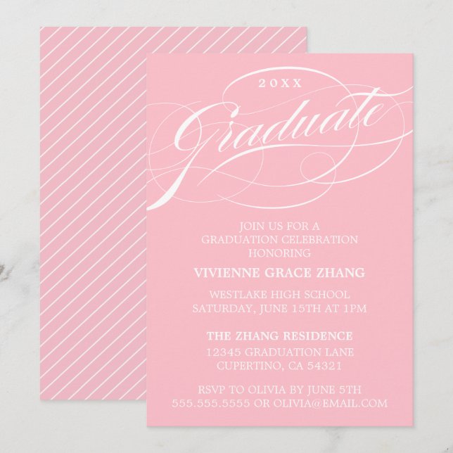 INVITATION STYLISE ÉLÉGANTE SCRIPT GRADUATE PARTITE INVITATIO (Devant / Derrière)