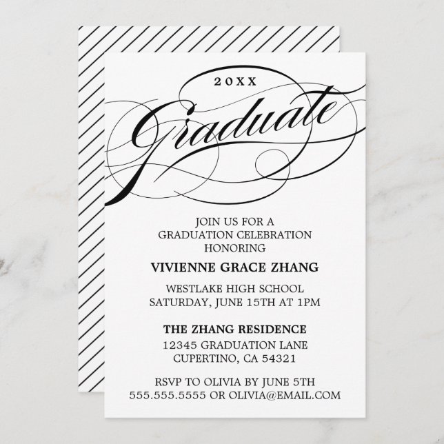 INVITATION STYLISE ÉLÉGANTE SCRIPT GRADUATE PARTITE INVITATIO (Devant / Derrière)