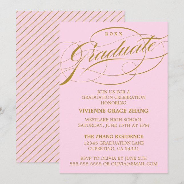 INVITATION STYLISE ÉLÉGANTE SCRIPT GRADUATE PARTITE INVITATIO (Devant / Derrière)