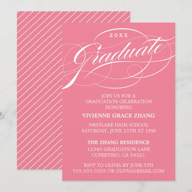 INVITATION STYLISE ÉLÉGANTE SCRIPT GRADUATE PARTITE INVITATIO (Devant / Derrière)
