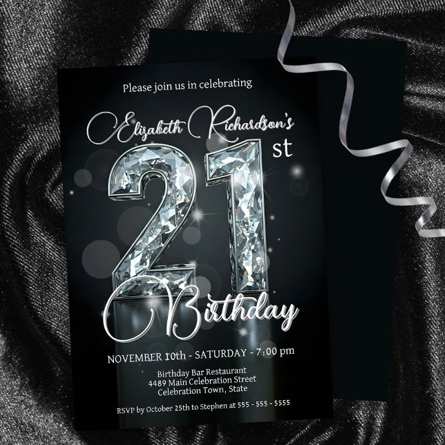 Invitation Stylish 21e anniversaire de Sparkling Diamond-Encr (Créateur téléchargé)