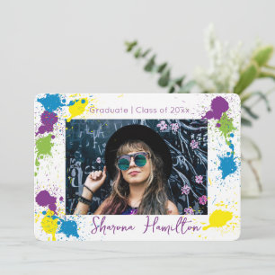 Invitation Stylish Artitic Spatter Paint Graduation Photo