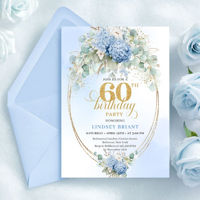 Invitation Stylish Boho Pastel Blue Greenery 60th Birthday (Stylish Boho Pastel Blue Greenery 60th Birthday)