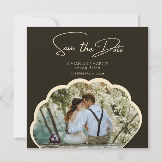 Invitation Stylish Dark Green Photo Enregistrer La Date (Devant)