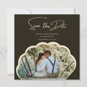 Invitation Stylish Dark Green Photo Enregistrer La Date