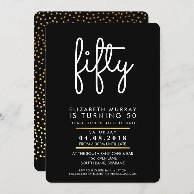 Invitation STYLISH fête de 50e anniversaire CINQUANTE INVITAT (Devant / Derrière)
