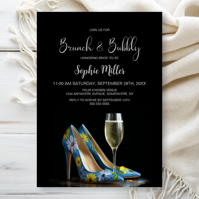 Invitation Stylish Floral Stiletto Shoes Brunch and Bubbly (Créateur téléchargé)