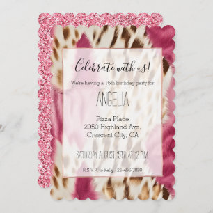 Invitation Stylish Girly Rose White Gold Zebra