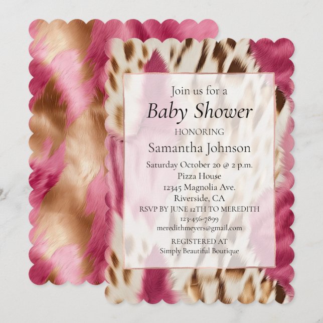 Invitation Stylish Girly Rose White Gold Zebra (Devant / Derrière)
