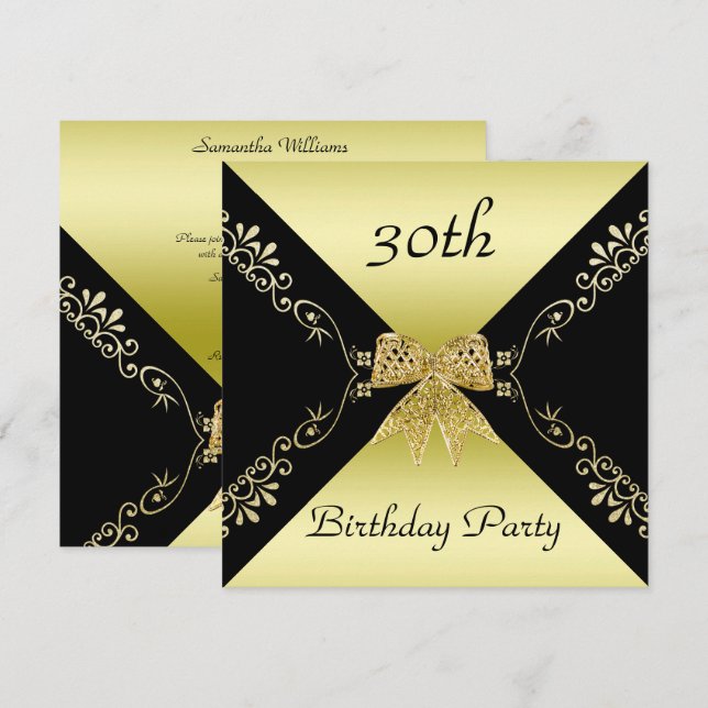 Invitation Stylish Gold & Black Bow Décoratif 30e anniversair (Devant / Derrière)