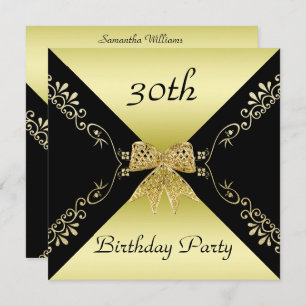Invitation Stylish Gold & Black Bow décoratif 30e anniversair