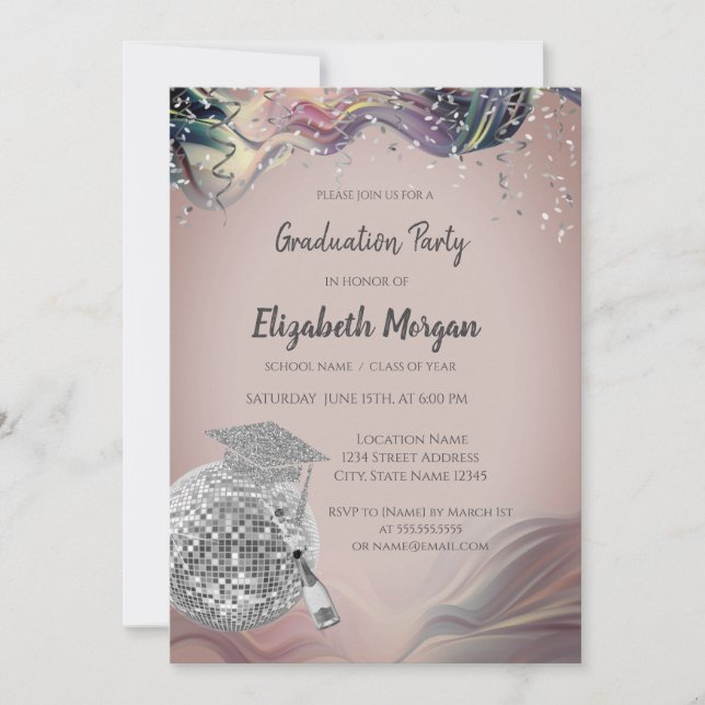 Invitation Stylish Grad Cap,Disco Ball,Wine Violet Abstract (Devant)
