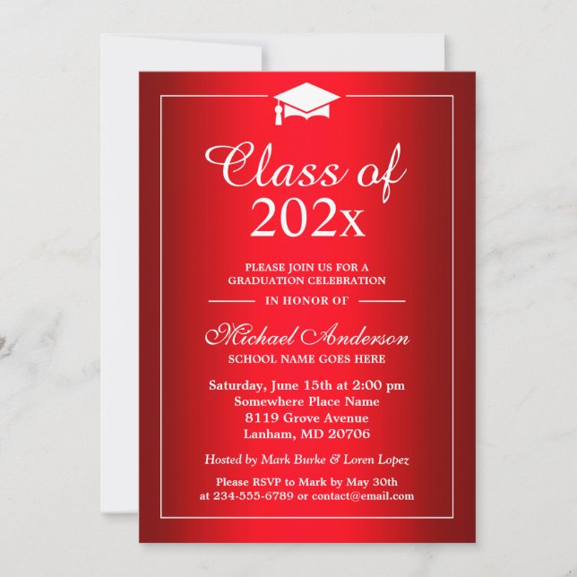 Invitation Stylish Gradient Hot Red Classe De Graduation Part (Devant)