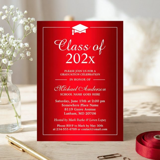 Invitation Stylish Gradient Hot Red Classe De Graduation Part (Créateur téléchargé)