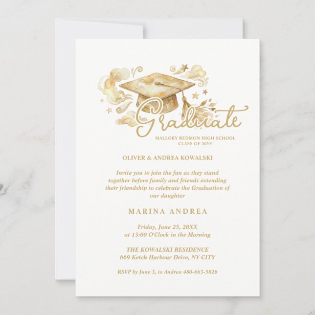 Invitation Stylish Graduate Cap in Beige Tones Graduation  (Devant)