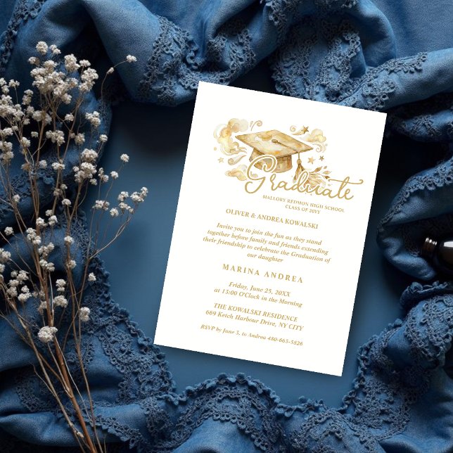 Invitation Stylish Graduate Cap in Beige Tones Graduation  (Stylish Graduate Cap in Beige Tones Graduation Invitation Card Design. )