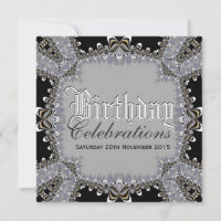 Stylish Lacy Black+Grey Fêtes d'anniversaire Invi
