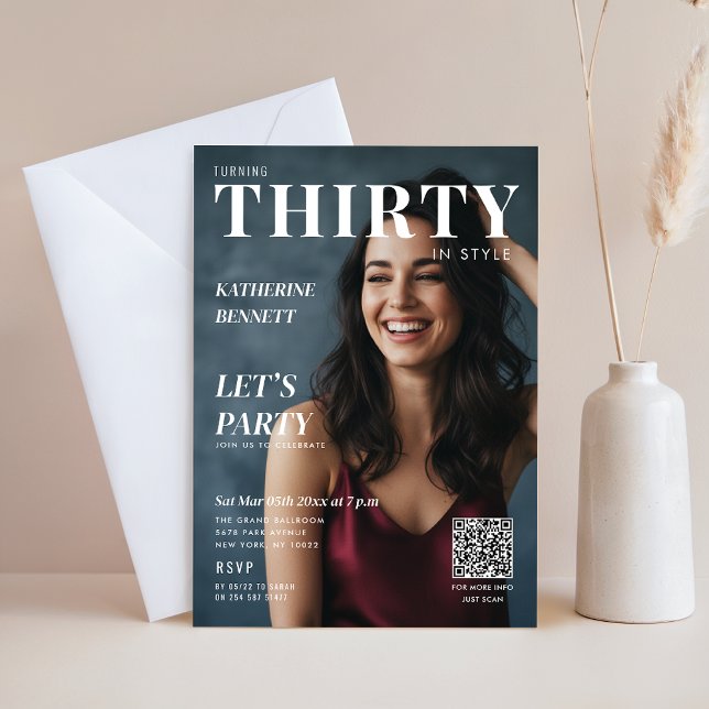 Invitation Stylish Magazine Cover Custom Photo 30th Birthday (Créateur téléchargé)