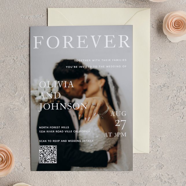 Invitation Stylish Magazine Style Qr Code Wedding (Créateur téléchargé)