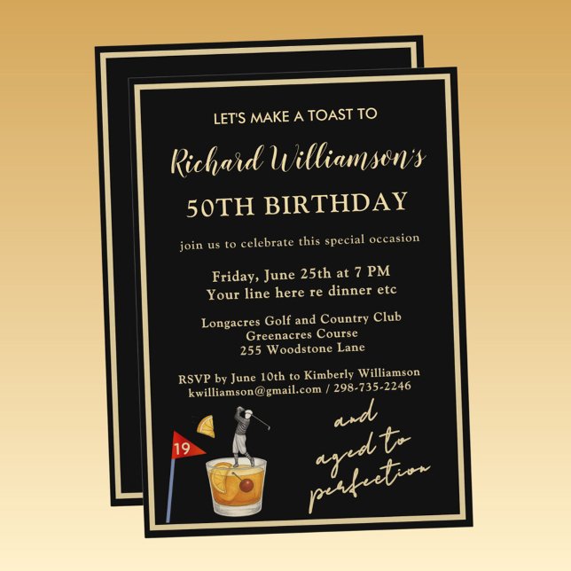 Invitation Stylish Modern Black & Gold 50th Birthday Party (Créateur téléchargé)