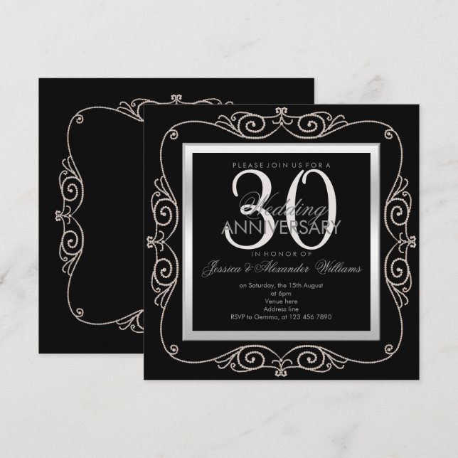 Invitation Stylish Pearl encadré 30e anniversaire de Mariage (Devant / Derrière)