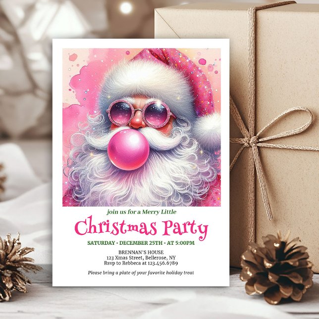 Invitation Stylish Pink Santa Bubble Gum Funny Christmas  (Stylish Pink Santa Bubble Gum Funny Christmas Invitation

)