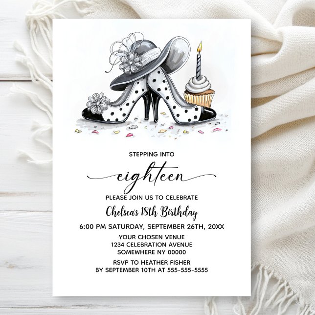 Invitation Stylish Polka Dot High Heel Shoes 18th Birthday (Créateur téléchargé)