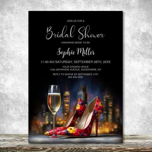 Invitation Stylish Red Floral Stiletto Shoes Bridal Shower (Créateur téléchargé)
