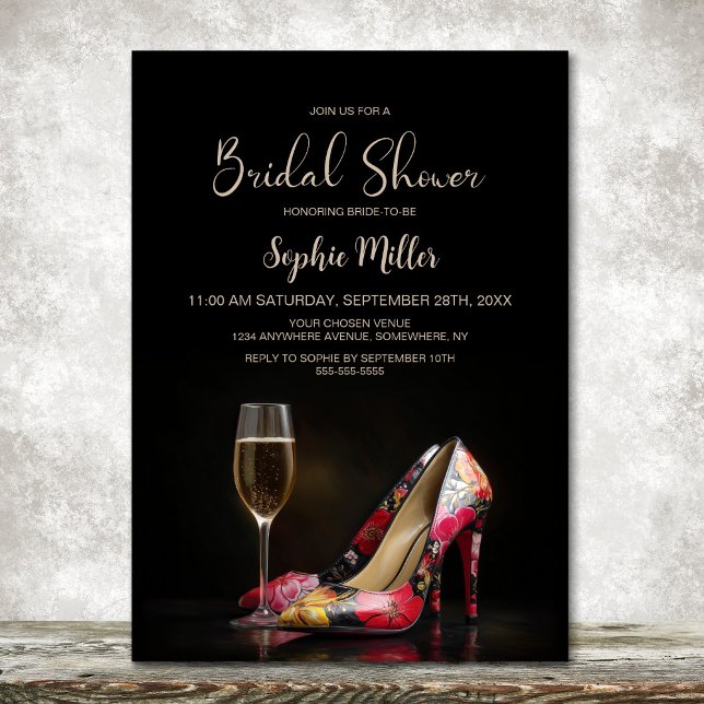 Invitation Stylish Red Floral Stiletto Shoes Bridal Shower (Créateur téléchargé)