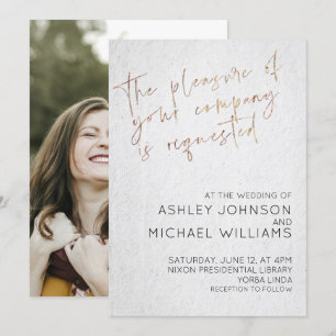 Invitation STYLISH ROSE GOLD SCRIPT Simple Typographie Photo