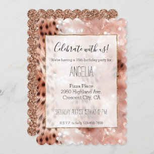 Invitation Stylish Rose rose rose or Leopard Glitz