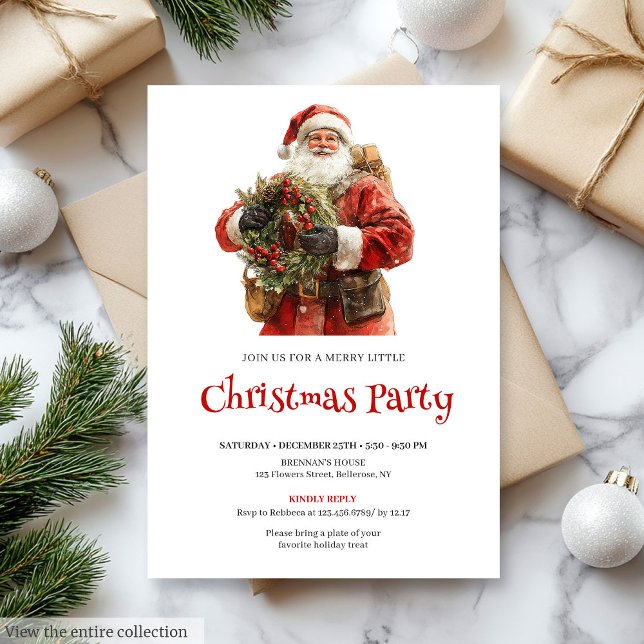 Invitation Stylish Santa Claus Pine Wreath Holiday Dinner  (Stylish Santa Claus Pine Wreath Holiday Dinner Invite

)